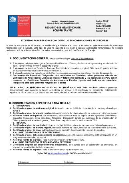 Cuáles son los documentos necesarios para solicitar una visa de estudiante en Chile